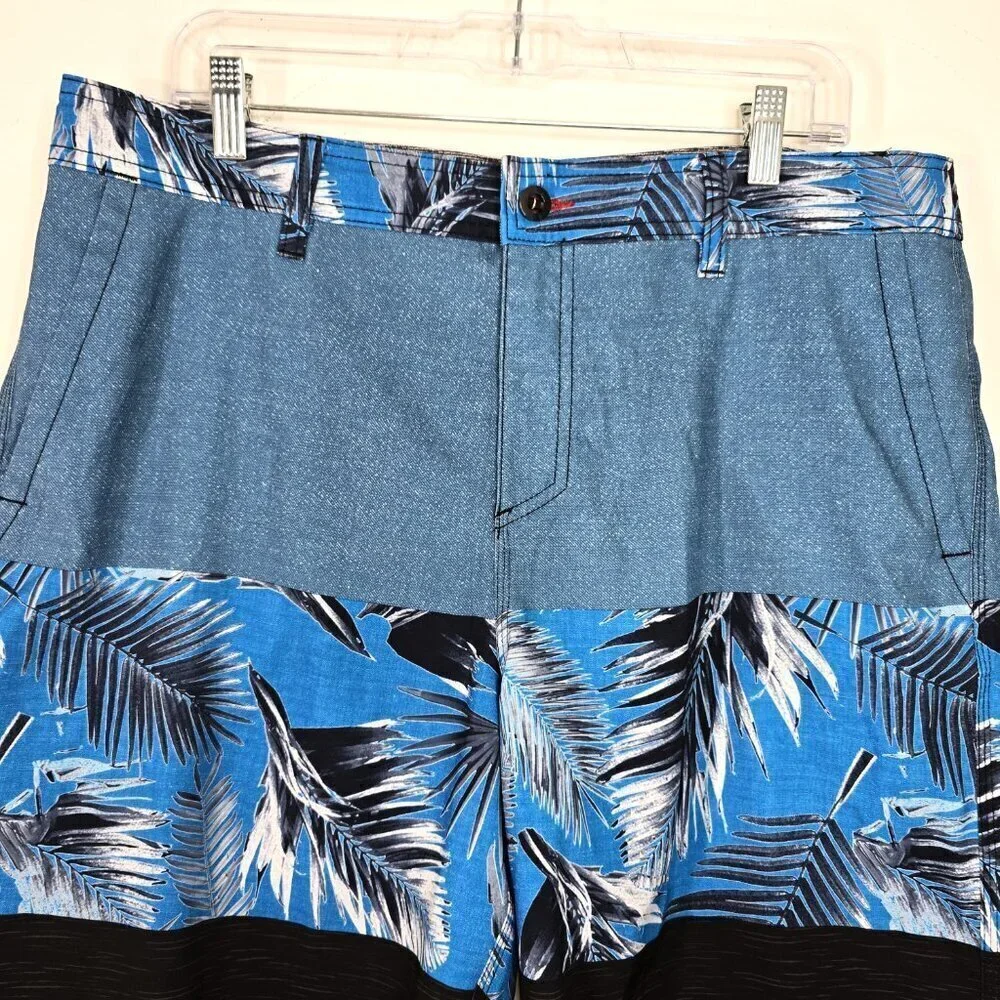 O'NEILL Mens Hybrid Palm Leaf Black Blue Surfing Swimming Board Shorts